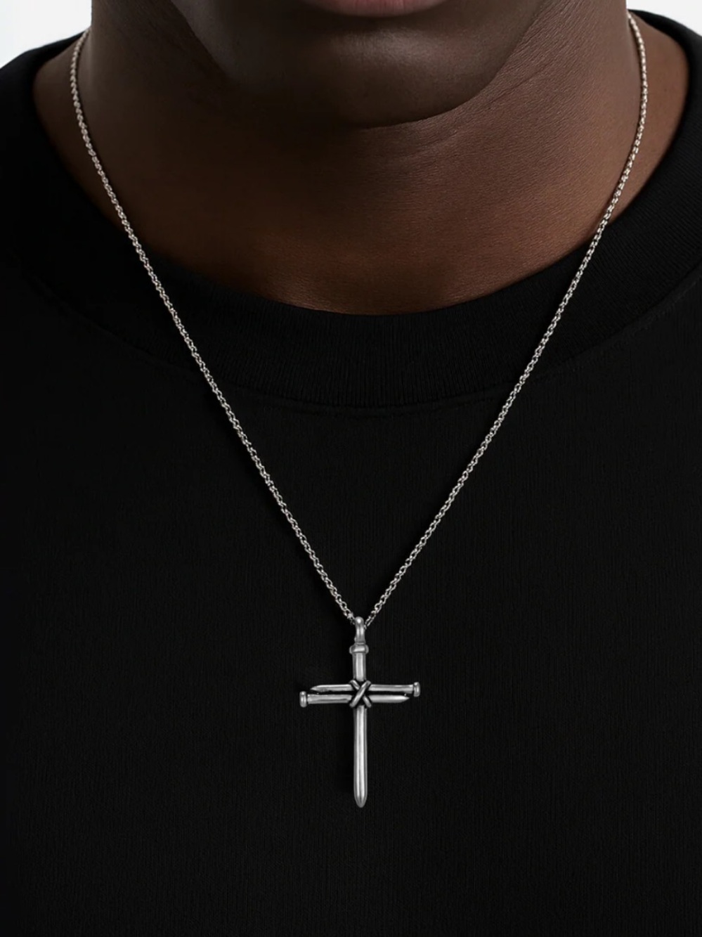 Narrow Path Three Nails Cross Necklace Premium Stainless Steel